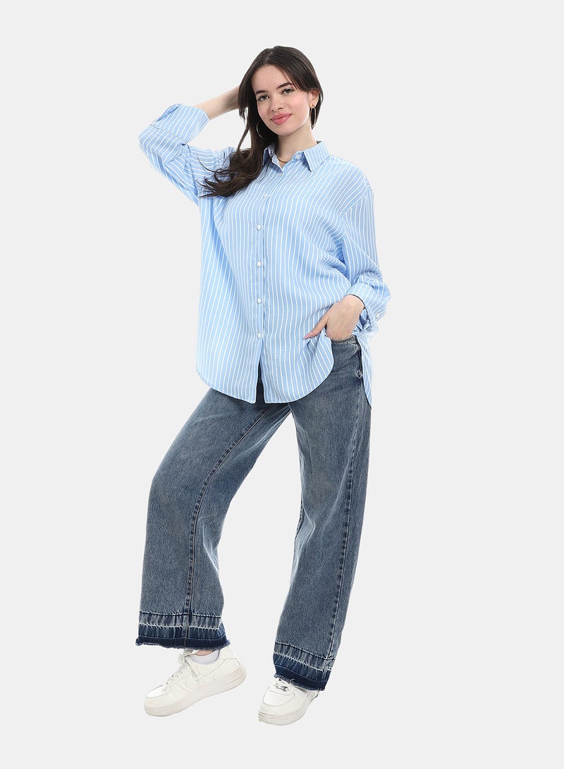 Andora Regular Fit Striped Shirt - Blue & White - Image 3