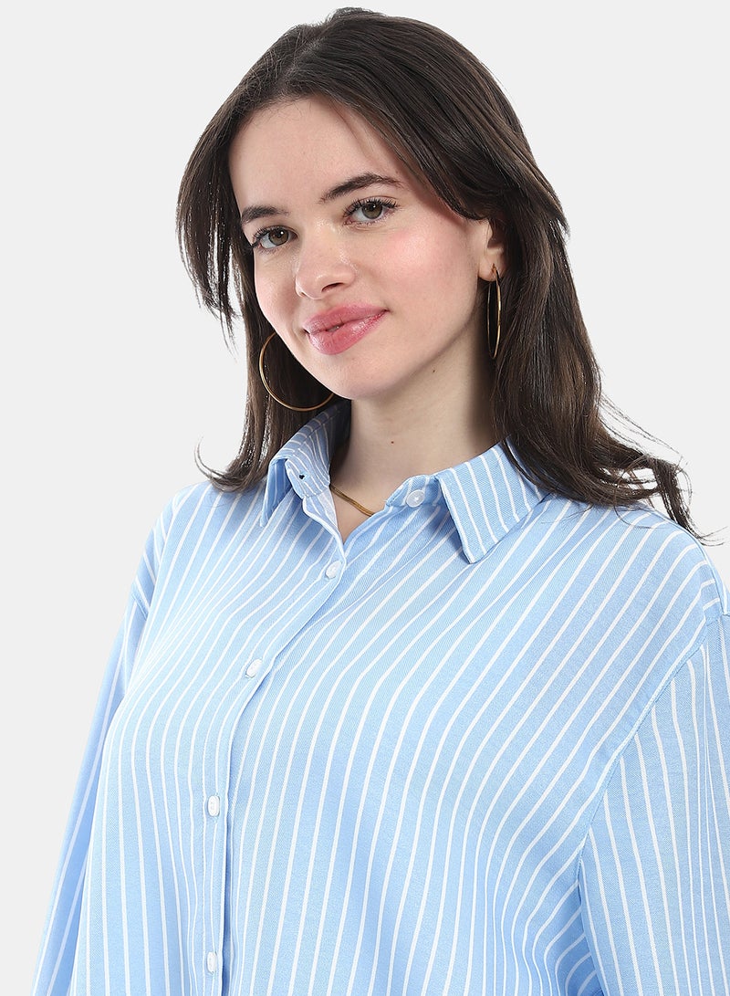 Andora Regular Fit Striped Shirt - Blue & White - Image 5