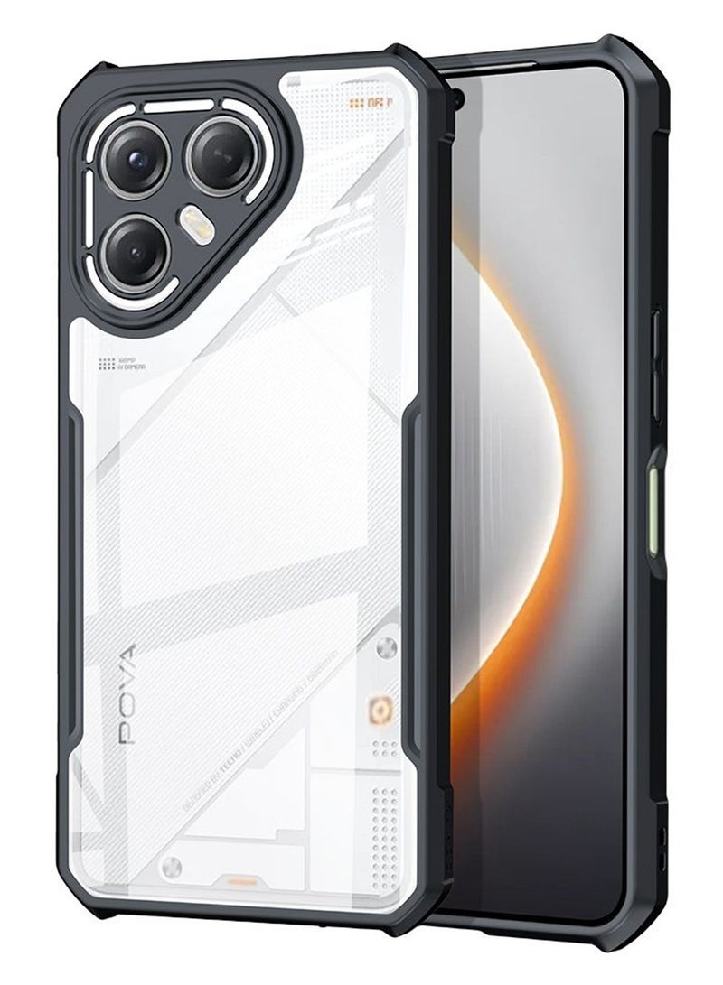 SanHu for TECNO Pova 7 5G Case, Ultra Thin Lightweight, Soft TPU Bumper, Acrylic Clear Back Cover TECNO Pova 7 5G, Black