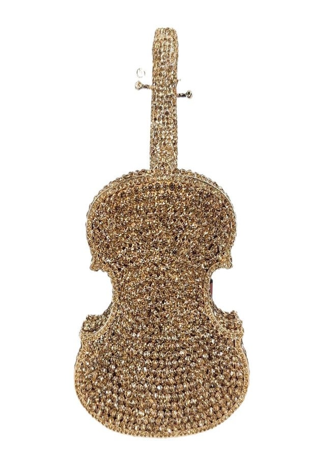 DJBM حقيبة سهرة أنيقة مرصعة بأحجار الراين على شكل كمان من دي جي بي إم، حقيبة يد كريستالية أنيقة، حقيبة يد مرصعة بالألماس للنساء، مناسبة للحفلات والمناسبات الرسمية، لون أسود - Image 4