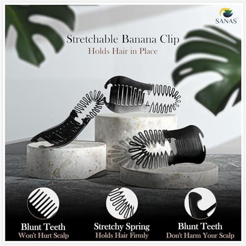 Sanas Banana Clips Hair 3PCS Stretch Clips Hair Clincher Comb Hair Clips Flexible Comb French Banana Clip Interlocking Clips - Image 3