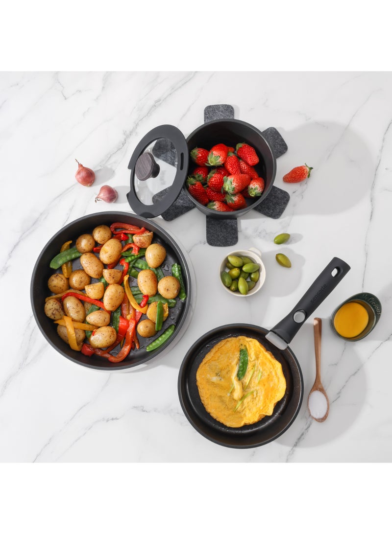 Cookware Set Nonstick With Detachable Handles, 18Pcs Induction Cookware Set Stackable, Space Saving With Removable Handle Black