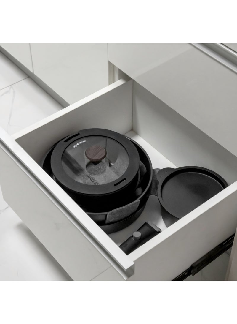 Cookware Set Nonstick With Detachable Handles, 18Pcs Induction Cookware Set Stackable, Space Saving With Removable Handle Black