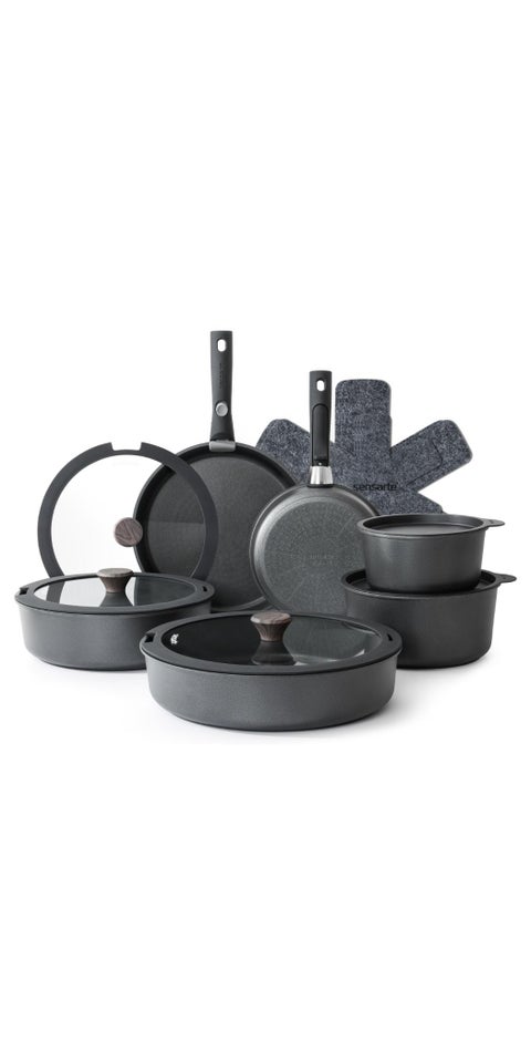 Cookware Set Nonstick With Detachable Handles, 18Pcs Induction Cookware Set Stackable, Space Saving With Removable Handle Black