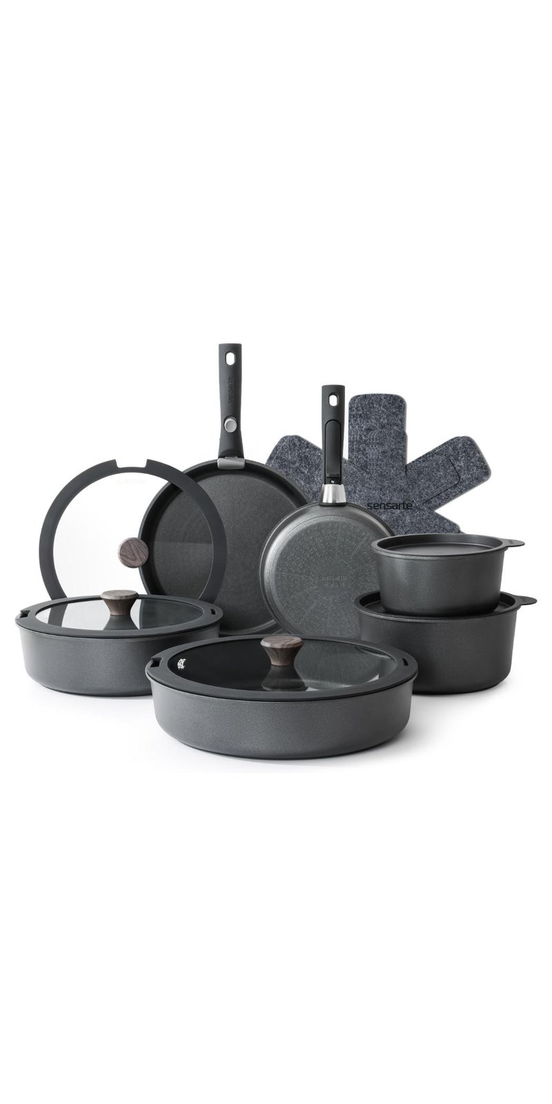 Cookware Set Nonstick With Detachable Handles, 18Pcs Induction Cookware Set Stackable, Space Saving With Removable Handle Black