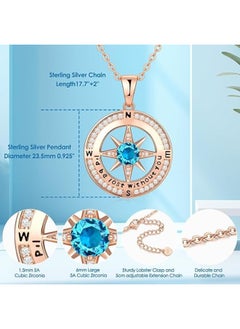 Zifeel Compass Necklace Gifts for Women wife - S925 Sterling Silver Birthstone Necklaces for Women - Anniversary Birthday Gifts for Her Wife Girlfriend - Valentines Day Mom Mother’s Day  Gifts  - Image 3