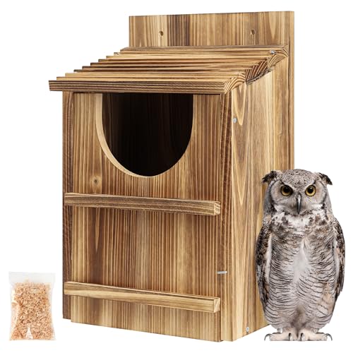 UUMENHA Durable Carbonized Cedar Owl House 145975 Inch WeatherResistant Outdoor Owl Nesting Box with Natural Shavings Quick Assembly Bird Box Ideal for Wildlife Lovers - Image 1