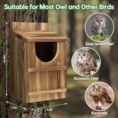 UUMENHA Durable Carbonized Cedar Owl House 145975 Inch WeatherResistant Outdoor Owl Nesting Box with Natural Shavings Quick Assembly Bird Box Ideal for Wildlife Lovers - Image 3