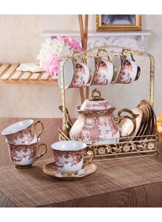 Generic European Retro Tea Cup Set Flower Coffee Mug Kits with Handle and Saucer for Espresso Coffee Tea Milk(Pink)  - Image 5
