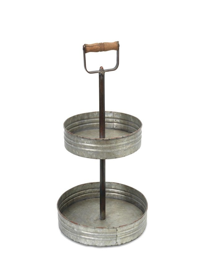 Gerson 18" H 2 Tier Round Galvanized Metal Planter Tray - Image 3