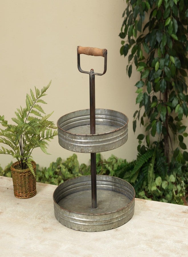 Gerson 18" H 2 Tier Round Galvanized Metal Planter Tray - Image 4