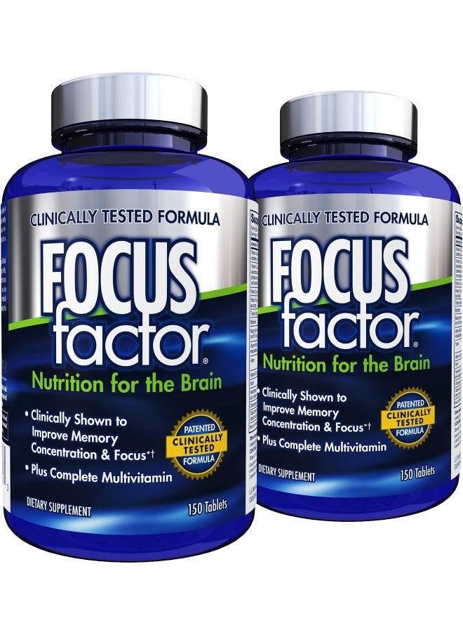 Focus Factor - Nutrition For The Brain, Improved Memory & Concentration Brain Supplement, Original, 150 Count, Pack Of 2 - Image 1