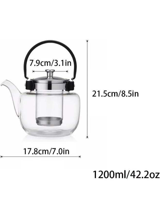 رائعة المنزل أبريق شاي زجاجي سعة كبيرة رفع وعاء طقم شاي صانع الشاي غلاية شاي مع غطاء وInfuser 1200 مللي TC-1201 - Image 2