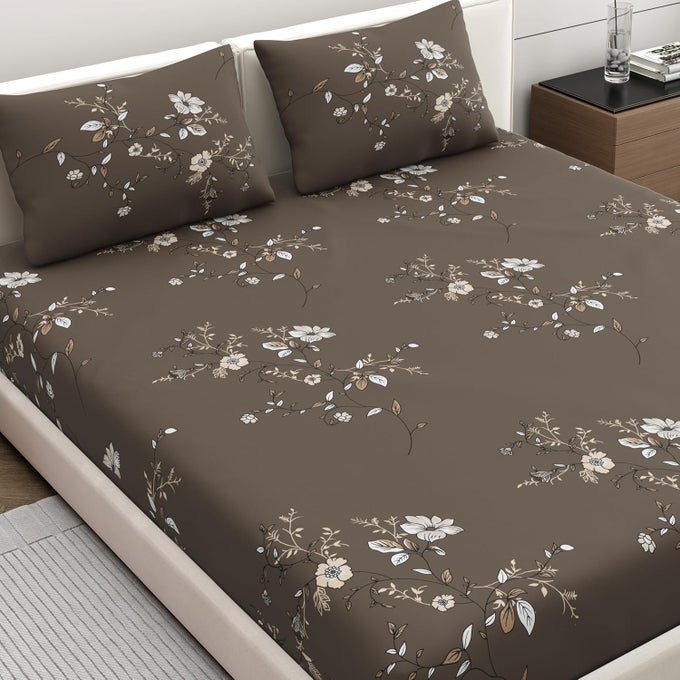 MICROFIBER WRINKLE FADE RESISTANT DOUBLE BEDSHEET WITH 2 PILLOW COVERS SIZE 87 X 98 INCHES 140TC COLOUR DK BROWN