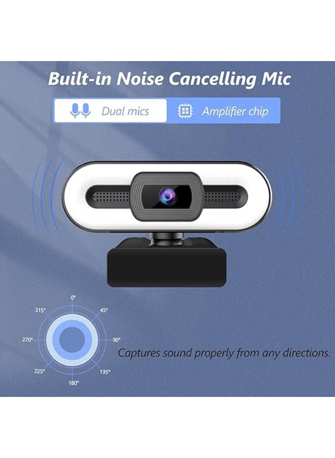 كاميرا ويب HD بدقة 1080P مع ميكروفون مدمج، إضاءة قابلة للتعديل 3 مستويات، دوران 360 درجة، USB وتشغيل مباشر - Image 2