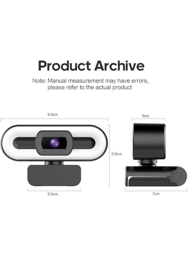 كاميرا ويب HD بدقة 1080P مع ميكروفون مدمج، إضاءة قابلة للتعديل 3 مستويات، دوران 360 درجة، USB وتشغيل مباشر - Image 4