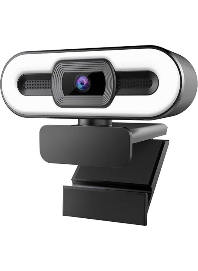 كاميرا ويب HD بدقة 1080P مع ميكروفون مدمج، إضاءة قابلة للتعديل 3 مستويات، دوران 360 درجة، USB وتشغيل مباشر - Image 1