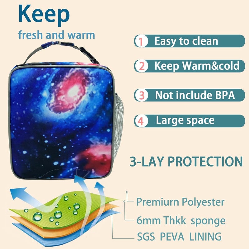 Kulle Kids Lunch Box,Insulated Lunch Bag Boys Back to School, Lunch Box kids Reusable Lunch Boxes for Office,Work,Outdoor(Space) - Image 2