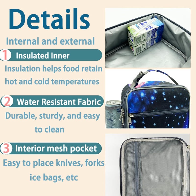 Kulle Kids Lunch Box,Insulated Lunch Bag Boys Back to School, Lunch Box kids Reusable Lunch Boxes for Office,Work,Outdoor(Space) - Image 4