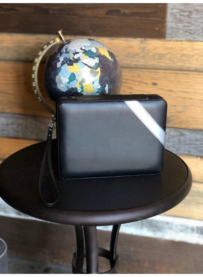 WE Games Backgammon Set, Board Games for Adults - Travel Games - Black with Gray Stripe Magnetic Leatherette Backgammon Board and Carrying Strap - Travel Backgammon Sets for Adults - Image 2