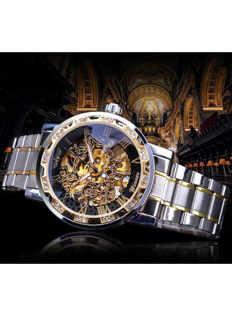 وينر ساعة رجالية أنيقة وعملية بهيكل عظمي يدوي مرصع بأحجار الراين - Image 3