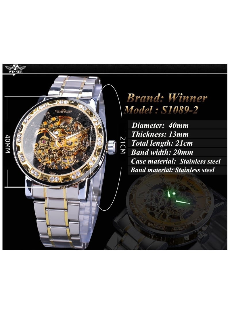 وينر ساعة رجالية أنيقة وعملية بهيكل عظمي يدوي مرصع بأحجار الراين - Image 2