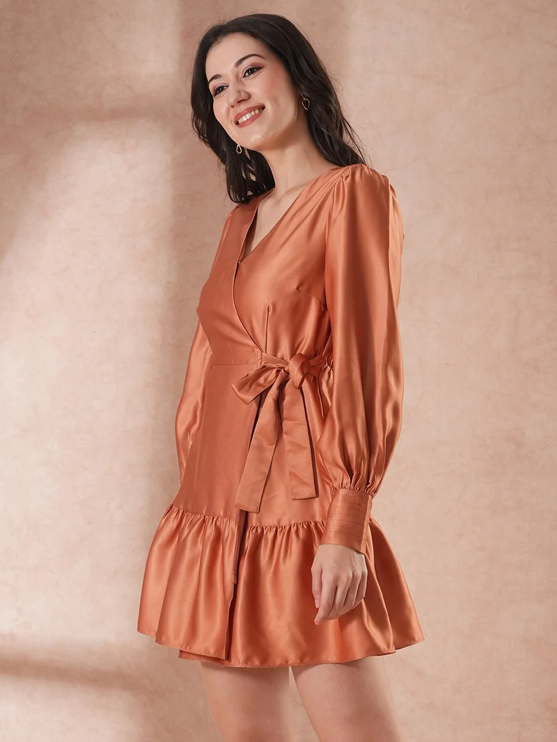 جلو باص فستان جلوبس نسائي بأكمام منفوشة بقصة واسعة