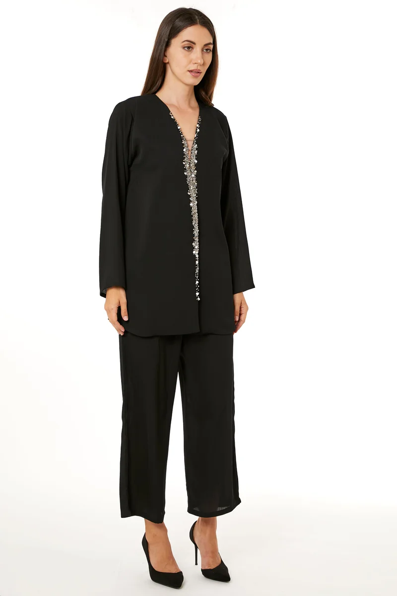 Moistreet Embellished Long Sleeve Top & Pant Set