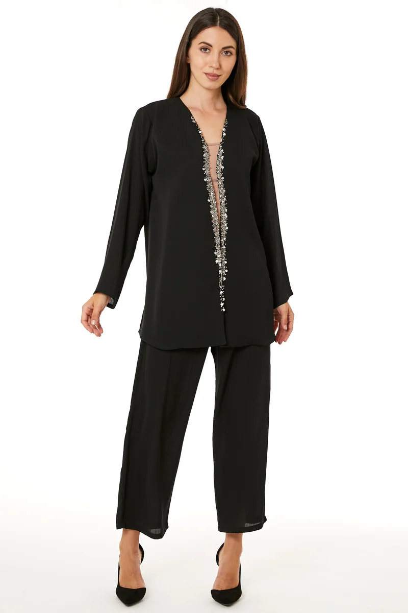 Embellished Long Sleeve Top & Pant Set
