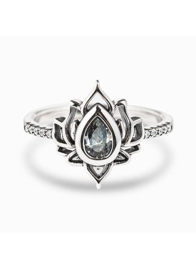 Generic Cao Shi Old Flame Shape Lotus Ring Chinese Style Ring Retro Wide Face Ring Personality Single Ring 