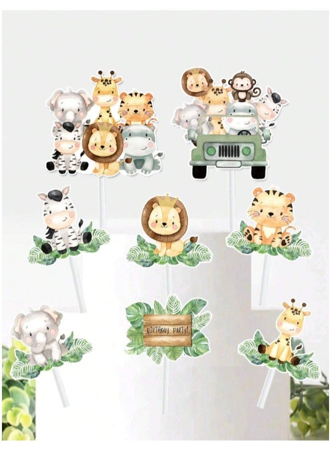 16pcs Cute Jungle Animals Cake Toppers Cupcake Toppers for Birthday Party Decorations  - Image 1