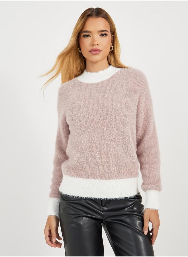 Styli - Regular Fit Fuzzy Yarn Sweater with Contrast Detail - Image 1