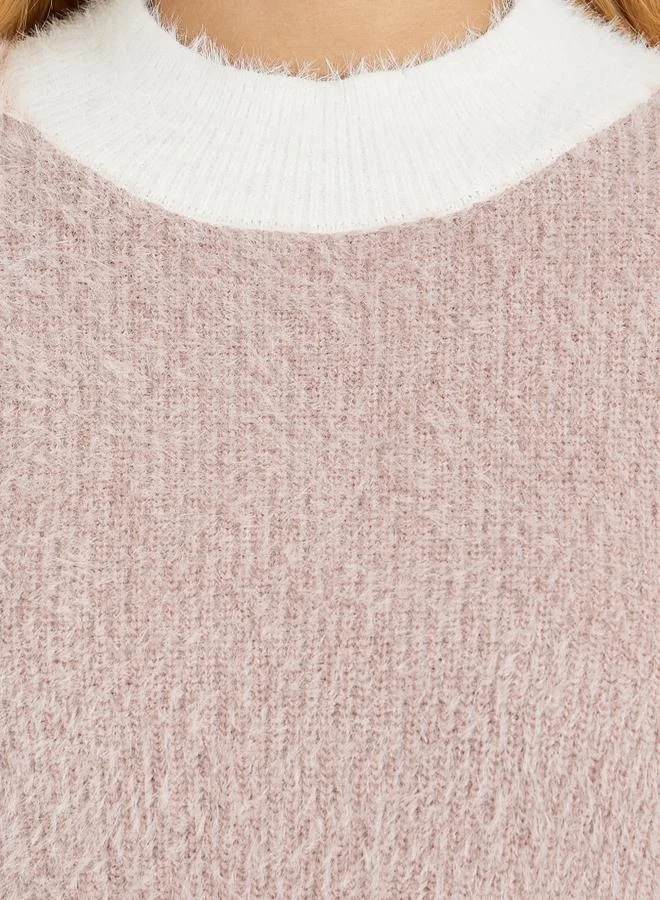 Styli Regular Fit Fuzzy Yarn Sweater with Contrast Detail