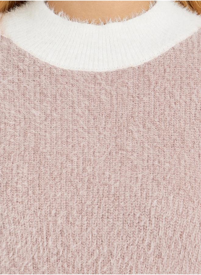 Styli - Regular Fit Fuzzy Yarn Sweater with Contrast Detail - Image 1