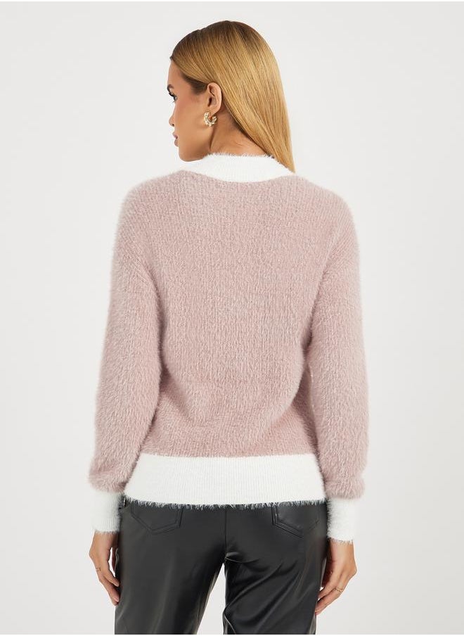 Styli - Regular Fit Fuzzy Yarn Sweater with Contrast Detail - Image 1
