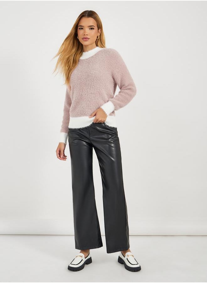 Styli - Regular Fit Fuzzy Yarn Sweater with Contrast Detail - Image 1