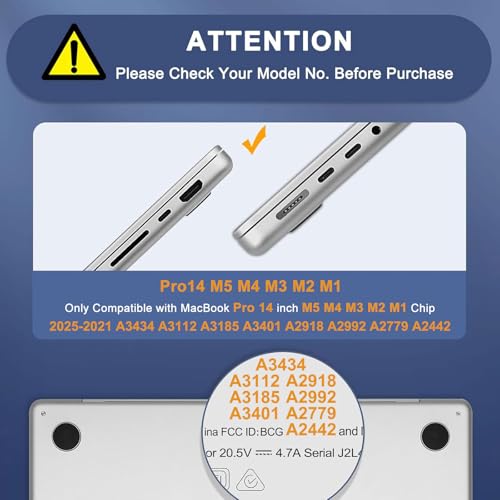 MOSISO Compatible with MacBook Pro 14 inch Case 2025 2024 2023 2022 2021 M5 M4 M3 M2 M1 A3434 A3112 A3185 A3401 A2918 A2992 A2779 A2442, Hard Shell&Keyboard Cover&Screen Film&Pouch,Transparent - Image 2