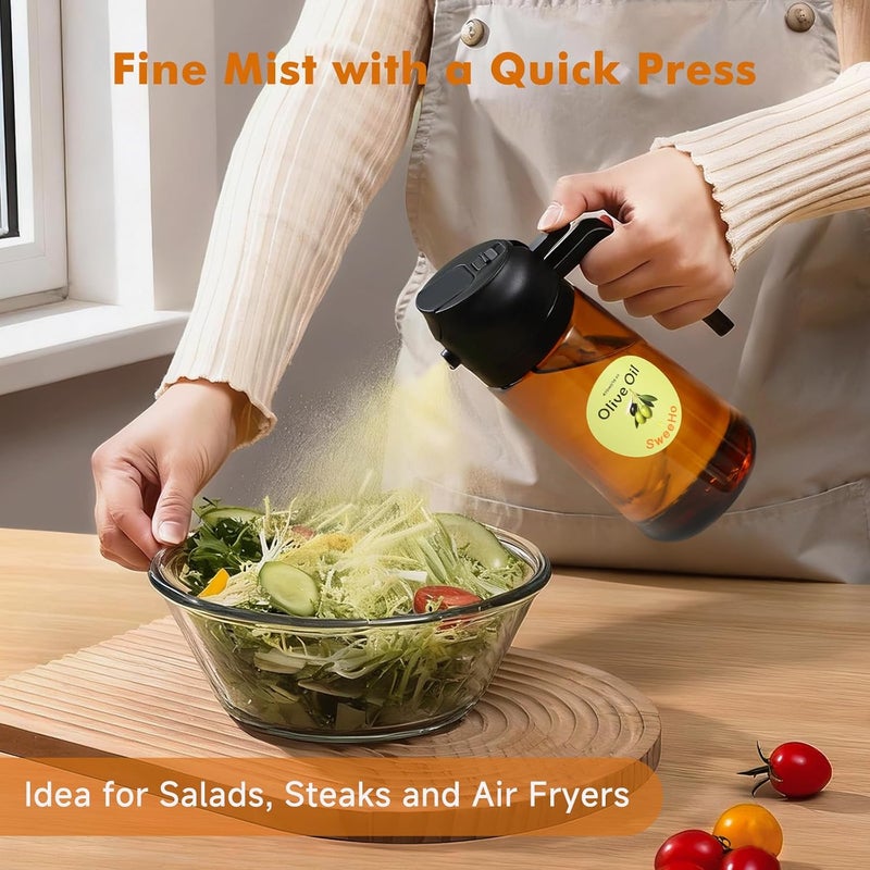 SweeHo Oil Sprayer for Cooking,470ml Cooking Olive Oil Sprayer and Oil Dispenser 2 In 1, Food-grade Glass Oil Spray Bottle Mister for Air Fryer, BBQ, Griddle (Black+dark brown glass and color label) - Image 3