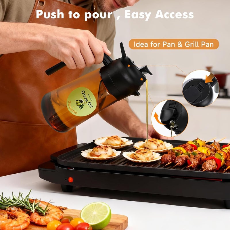 SweeHo Oil Sprayer for Cooking,470ml Cooking Olive Oil Sprayer and Oil Dispenser 2 In 1, Food-grade Glass Oil Spray Bottle Mister for Air Fryer, BBQ, Griddle (Black+dark brown glass and color label) - Image 4