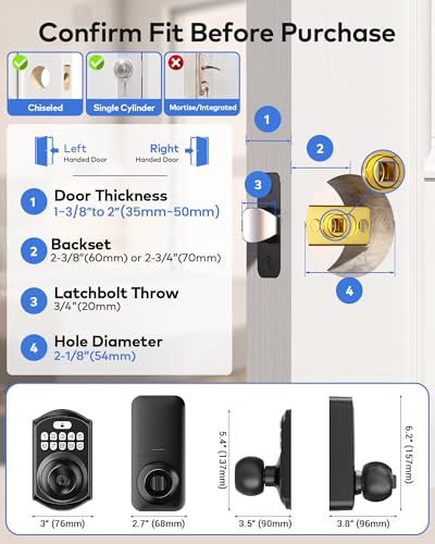 TEEHO TE018 Smart Door Knob with Keypad App Control Keyless Entry Digtal Door Lock with Handle Remote Share OneTime Code Auto Lock Easy Installation for Front Door Bedroom Rental Matte Black - Image 3