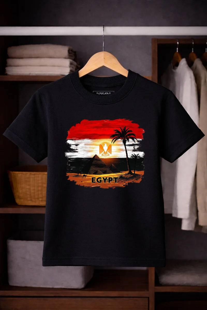 فنكار FUNKAAR تيشيرت أطفال للأولاد والبنات بطباعة علم مصر