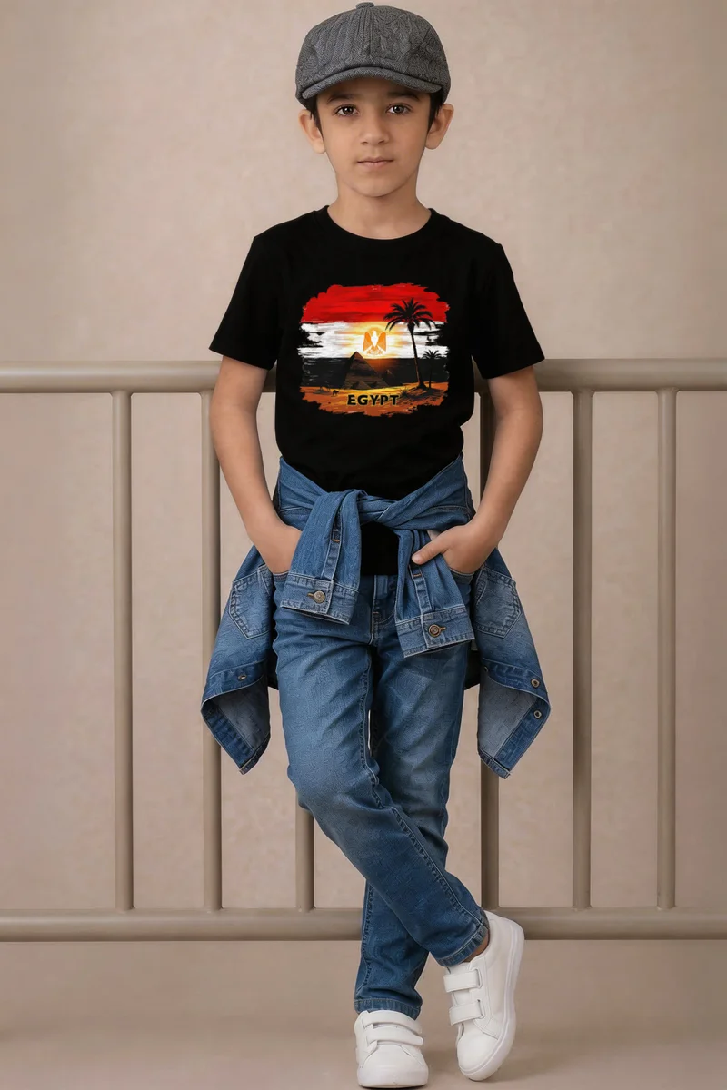 فنكار FUNKAAR تيشيرت أطفال للأولاد والبنات بطباعة علم مصر