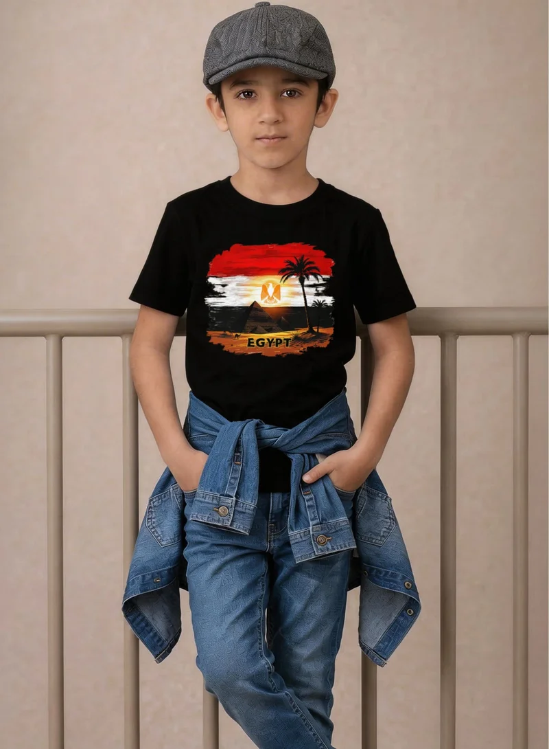 فنكار تيشيرت أطفال للأولاد والبنات بطباعة علم مصر