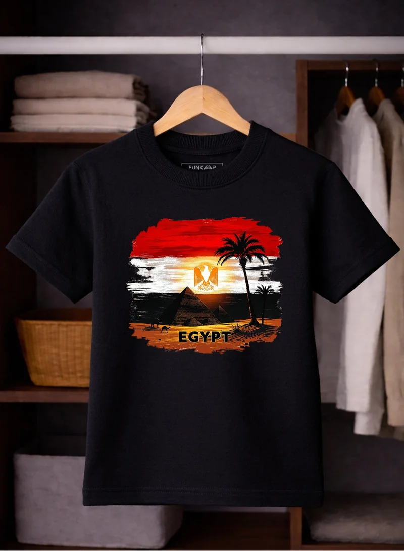 فنكار تيشيرت أطفال للأولاد والبنات بطباعة علم مصر