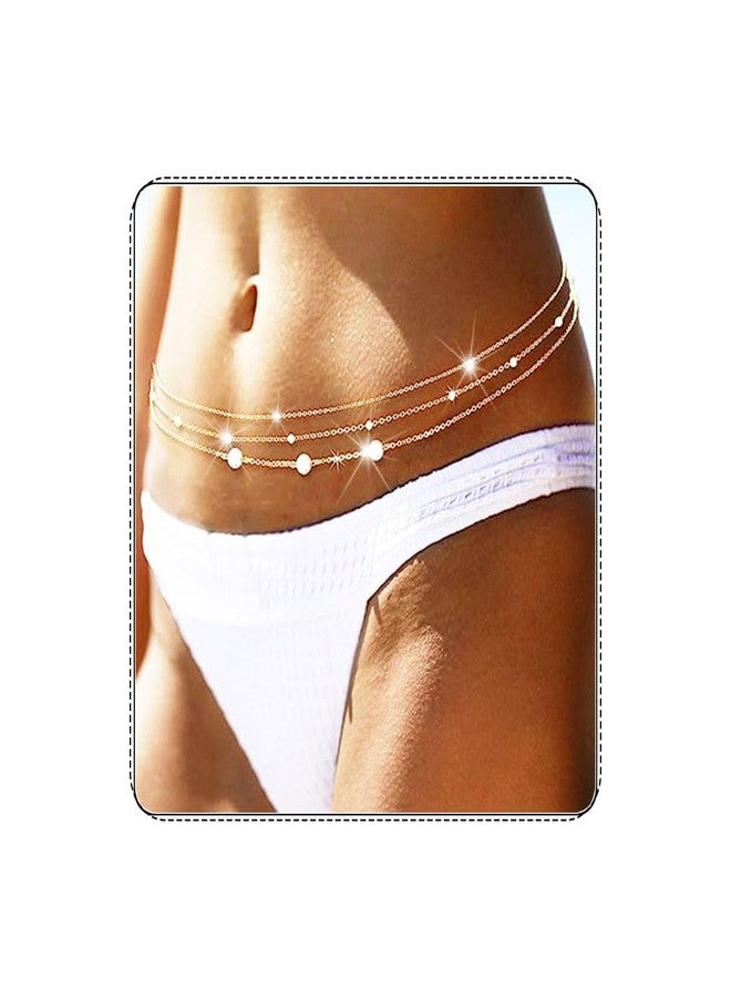 RECTYO GALLERY 1 Pcs Premium gold Bead Waist Chain Gold Pearl Waist Chains Layered Bikini Beach Chain Body Chain Jewelry Accessories for Women (Beads&Pearl) - Image 1