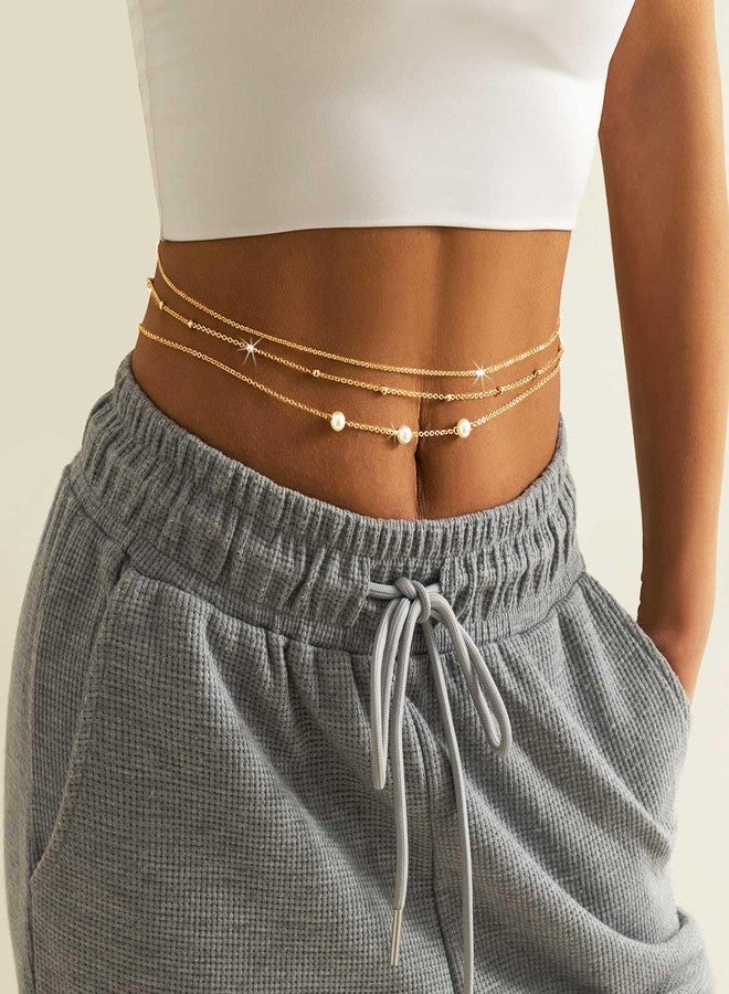 RECTYO GALLERY 1 Pcs Premium gold Bead Waist Chain Gold Pearl Waist Chains Layered Bikini Beach Chain Body Chain Jewelry Accessories for Women (Beads&Pearl) - Image 3