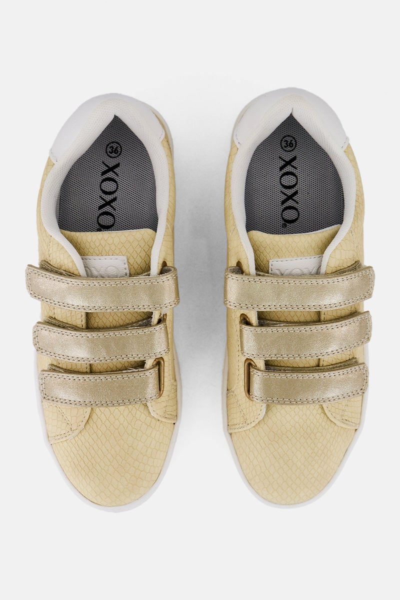 XOXO Women Leather Velcro Closure Casual Shoes, Light Yellow - Image 2