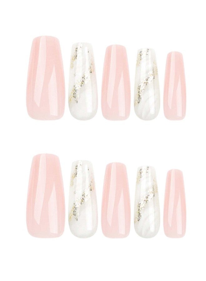 YoYoee Medium Coffin False Nails Full Cover Nails Tips Marble Nails Nude Press on Nails Gradient Fake Nails for Women and Girls 24PCS - Image 3