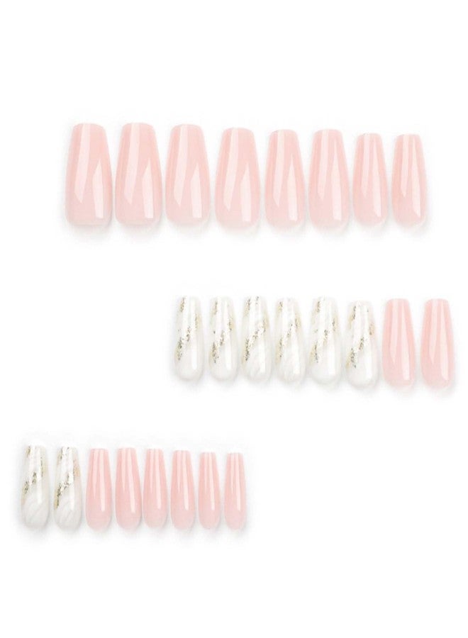 YoYoee Medium Coffin False Nails Full Cover Nails Tips Marble Nails Nude Press on Nails Gradient Fake Nails for Women and Girls 24PCS - Image 2