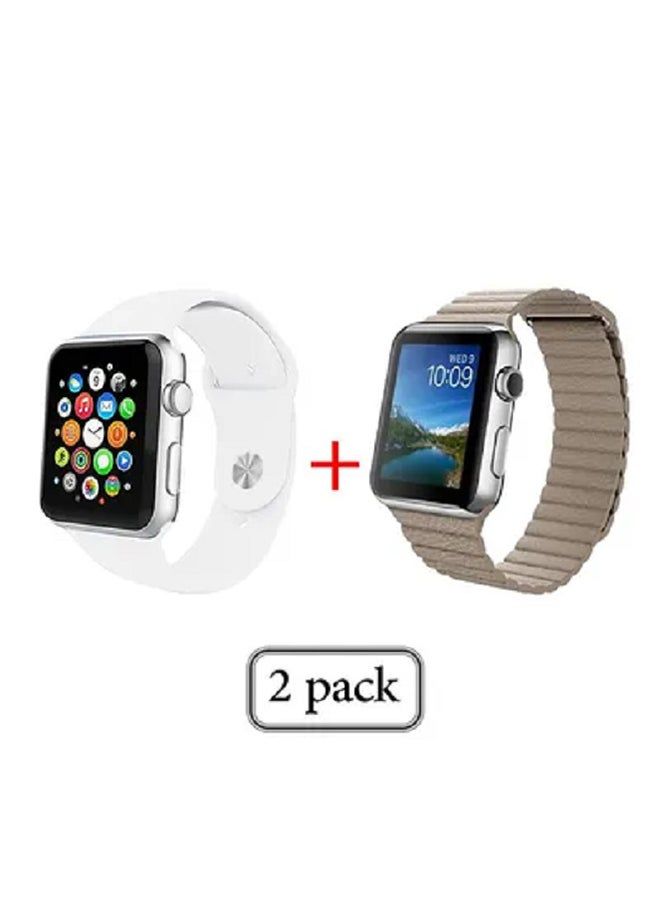 vesus 2-Piece Silicone Replacement Band Set For Apple Watch 42/44/45mm White / Gold
